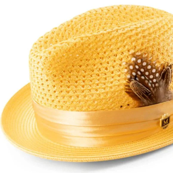Montique CANARY Pinch Braided Fedora-Matching Satin Ribbon2 inch BRIM SZ MED -34