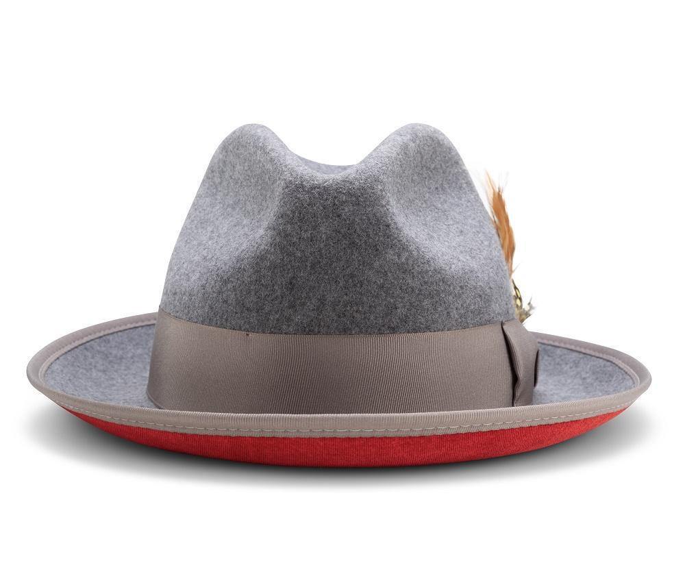 Montique GRAY Hat Matching Grosgrain Ribbon 2 3/8" Brim Red Bottom Wool Felt MED