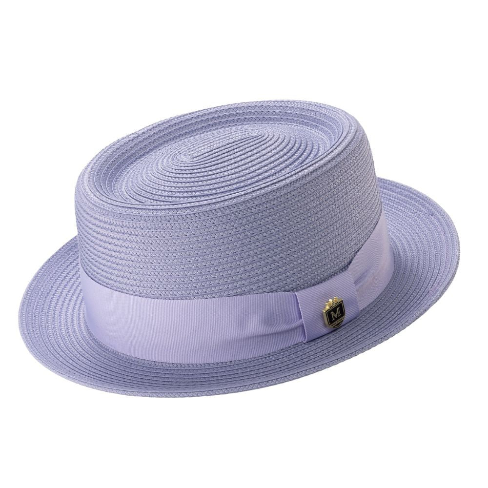 Montique Men’s Solid LILAC Straw Pork Pie Hat. H-95