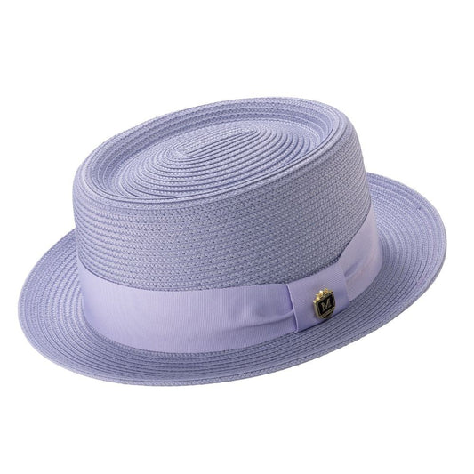 Montique Men’s Solid LILAC Straw Pork Pie Hat. H-95