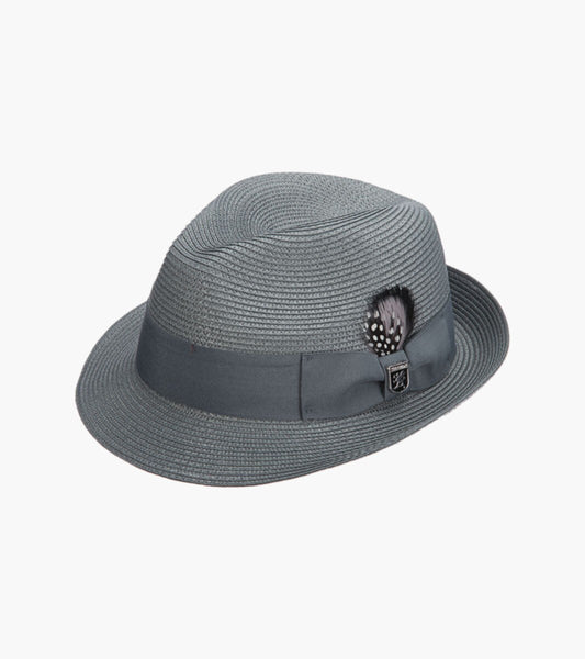 Stacy Adams GREY Dublin Sewn Braid Fedora HAT SZ LARGE 7 1/4