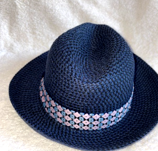 STACY ADAMS  INDIGO Fedora Poly Braided Pinch Front HAT SZ LARGE  7 1/4  US