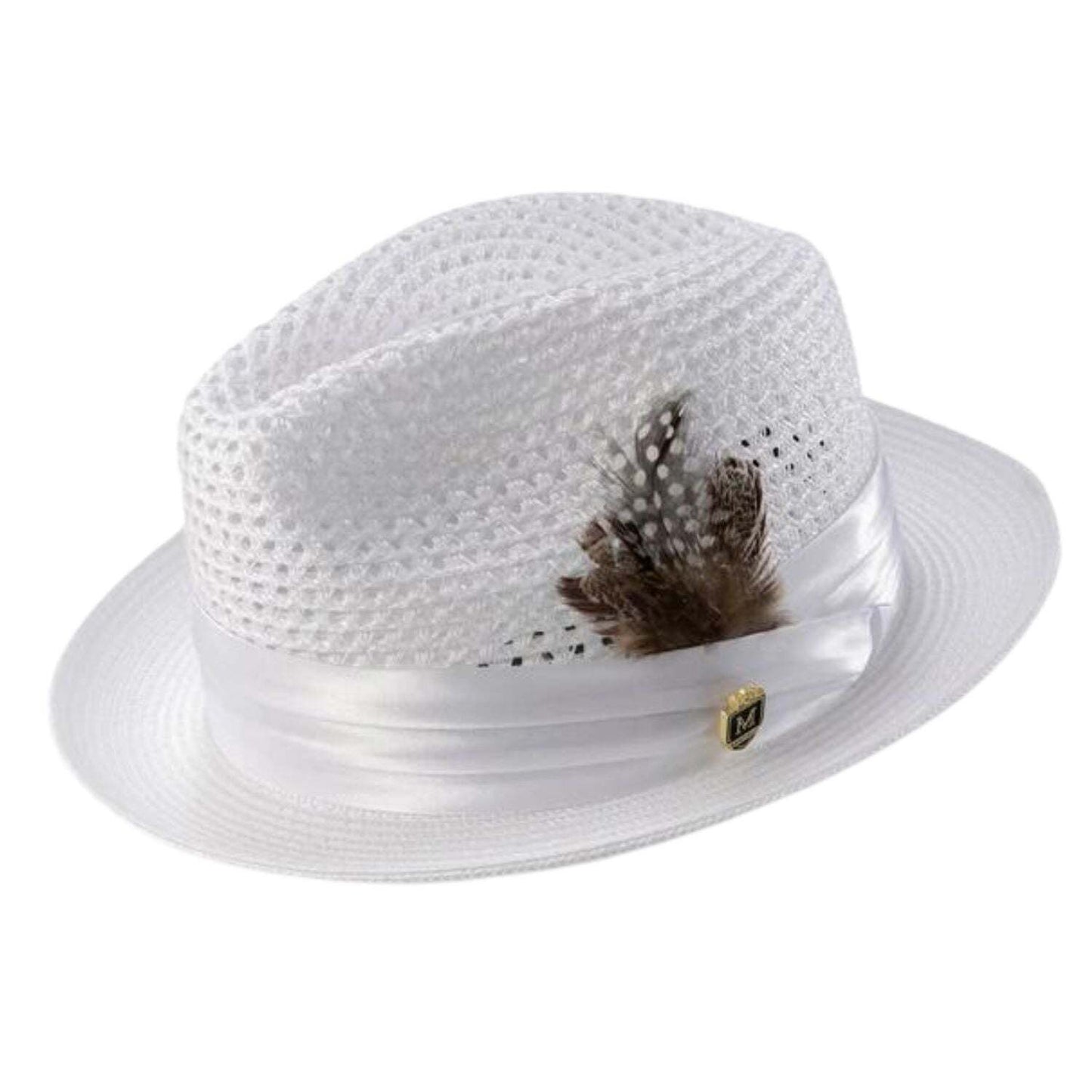 White Solid Color Pinch Braided Fedora With Matching Satin Ribbon . SZ XL H-34