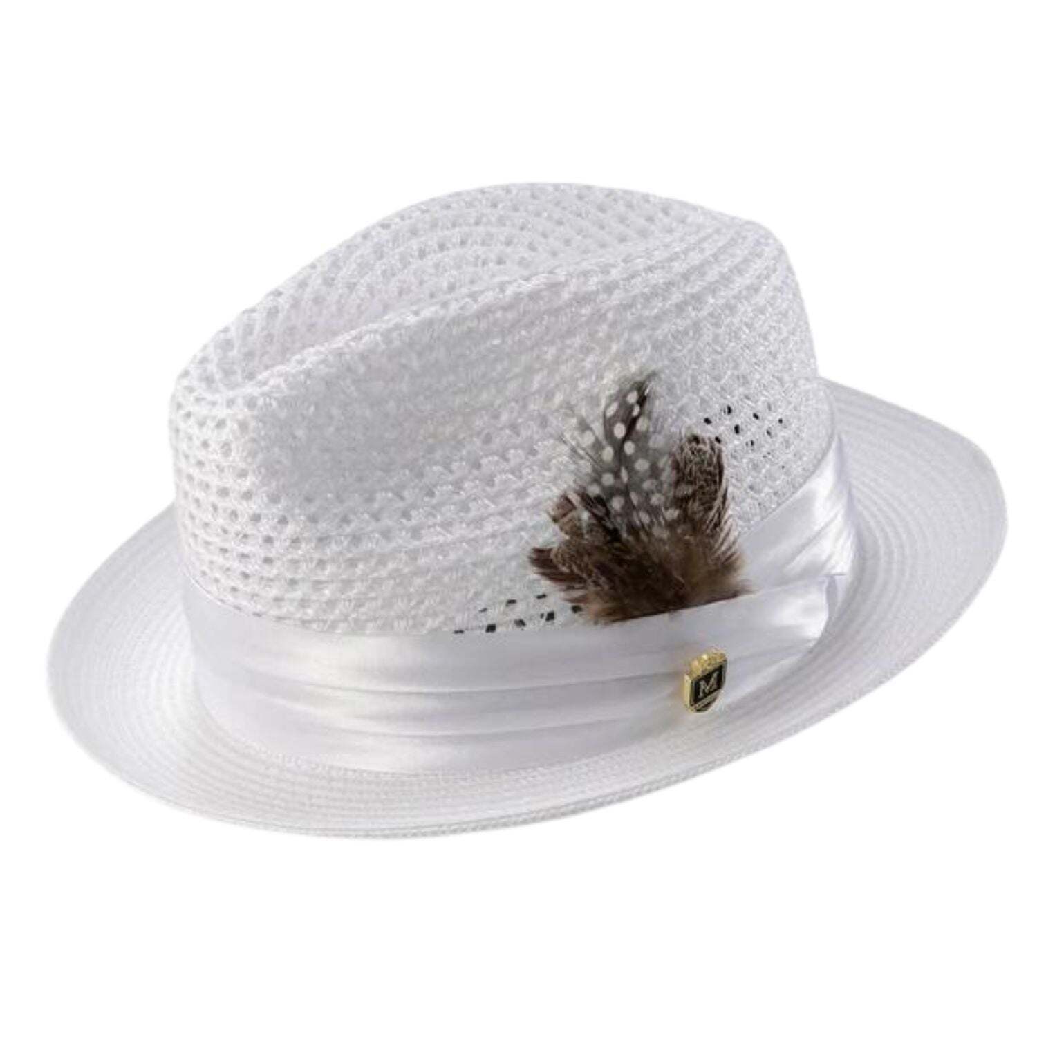 White Solid Color Pinch Braided Fedora With Matching Satin Ribbon . SZ XL H-34