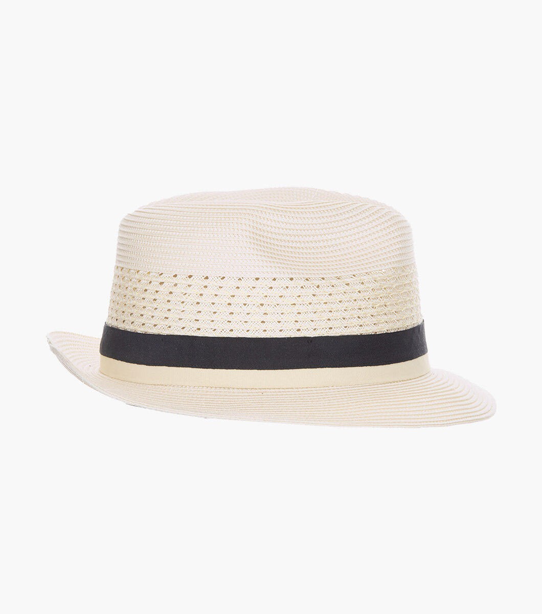 STACY ADAMS Tyce Fedora Poly Braided Pinch Front Hat`BIEGE/BLACK SZ LARGE 7 1/4