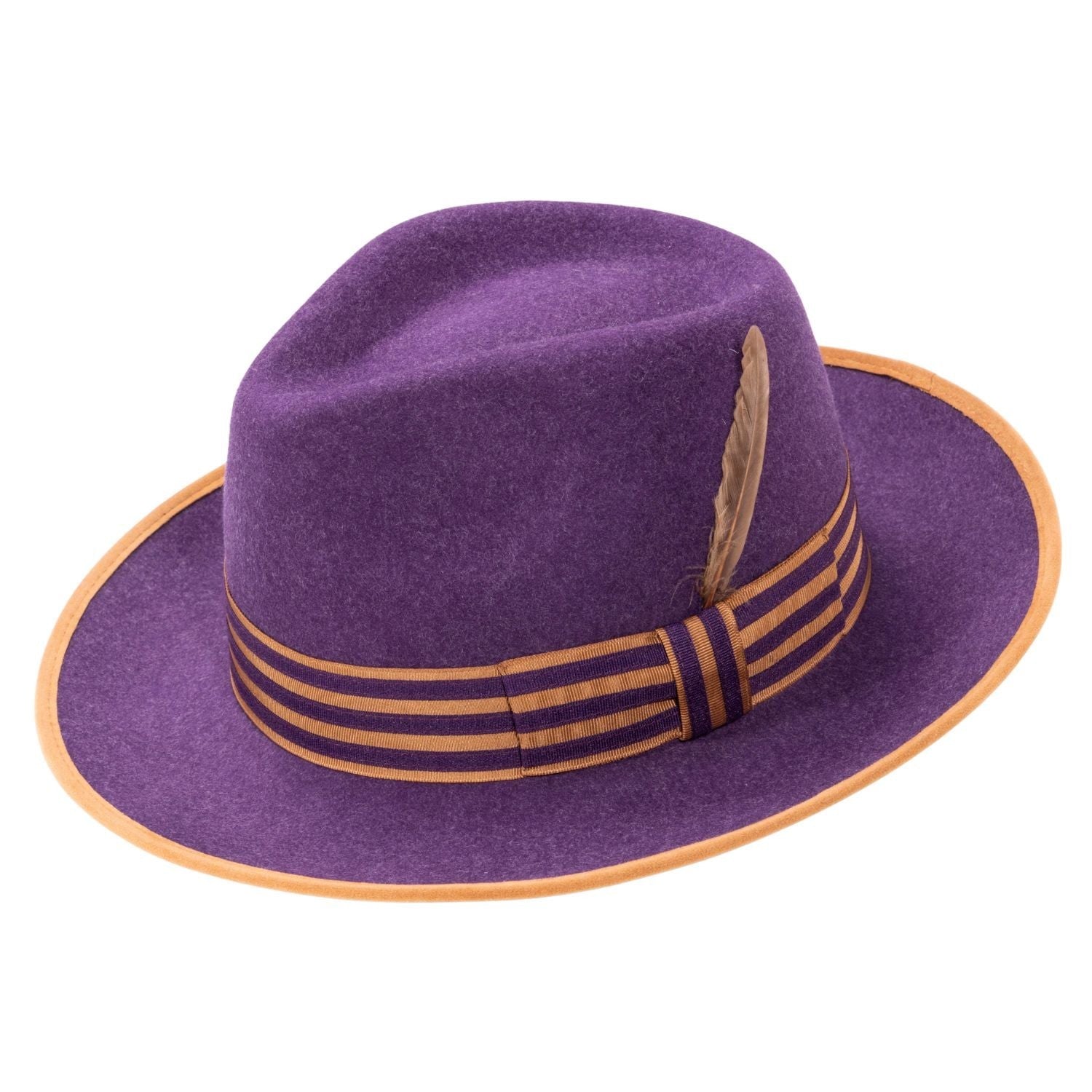 Montique GRAPE Wool Felt Fedora with Striped Ribbon Band  SIZE MEDIUM H-1 02