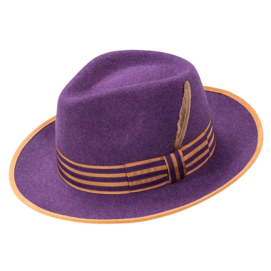 Montique GRAPE Wool Felt Fedora with Striped Ribbon Band  SIZE MEDIUM H-1 02
