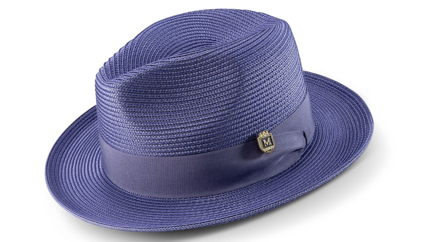 NAVY Braided 2 1/2 inch Wide Brim Pinch Fedora Matching Grosgrain Ribbon  h-42