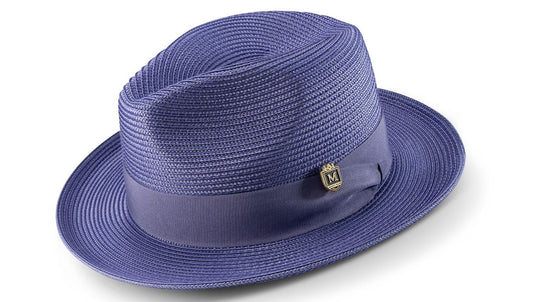 NAVY Braided 2 1/2 inch Wide Brim Pinch Fedora Matching Grosgrain Ribbon  h-42