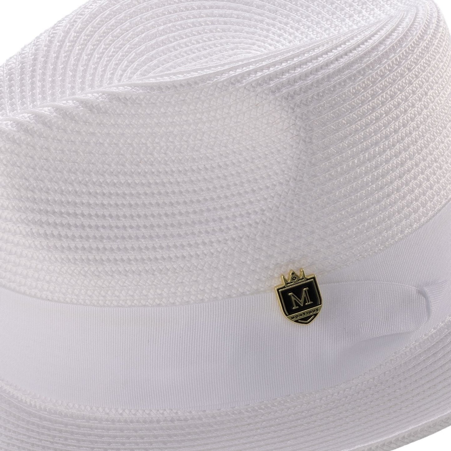 WHITE   Braided Wide Brim Pinch Fedora Matching Grosgrain Ribbon Hat SZ MED  H42