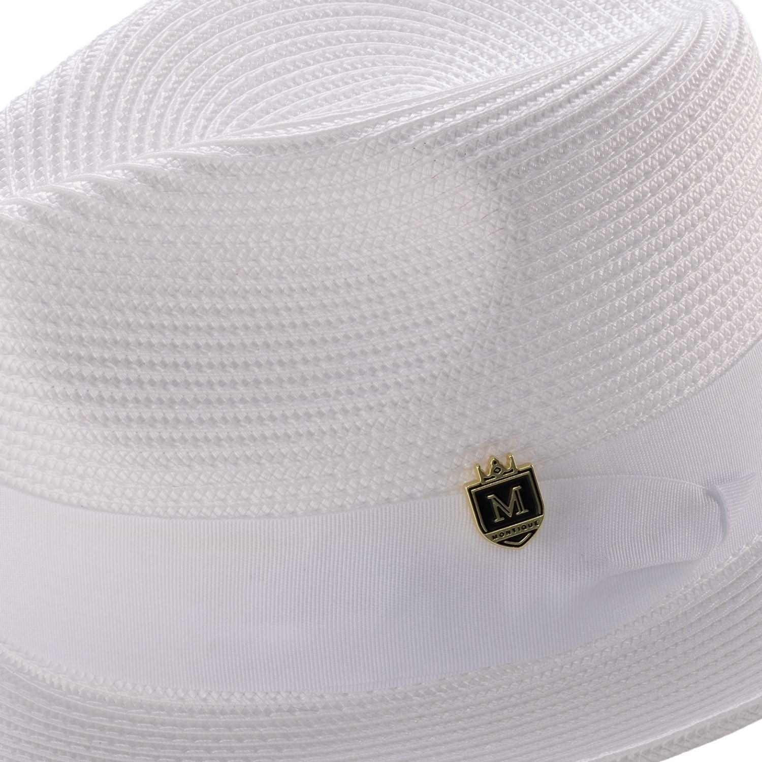 WHITE   Braided Wide Brim Pinch Fedora Matching Grosgrain Ribbon Hat SZ MED  H42
