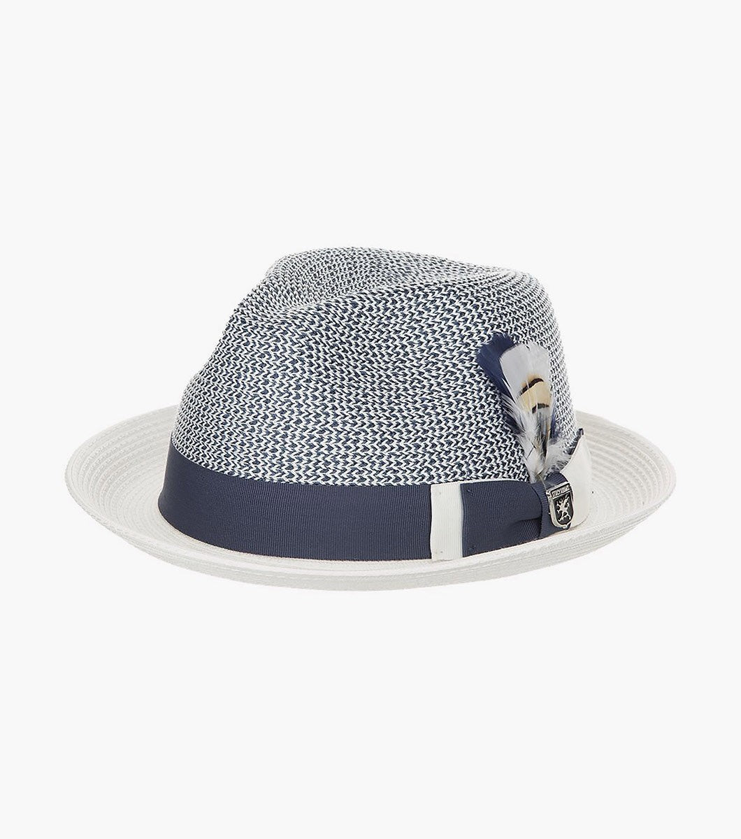 STACY ADAMS NAVY Skylin Fedora Paper Braided Pinch Front Hat SZ LARGE 7 1/4