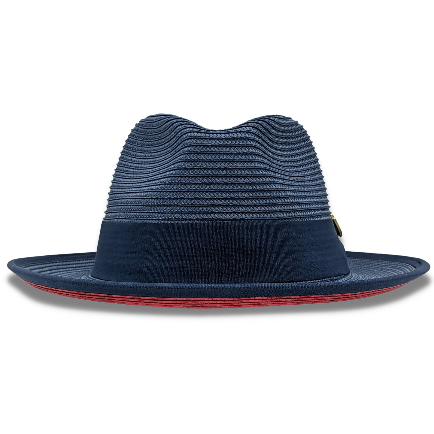 NAVY Wide Brim RED Bottom Braided Pinch Fedora Hat Brim SZ MED H76