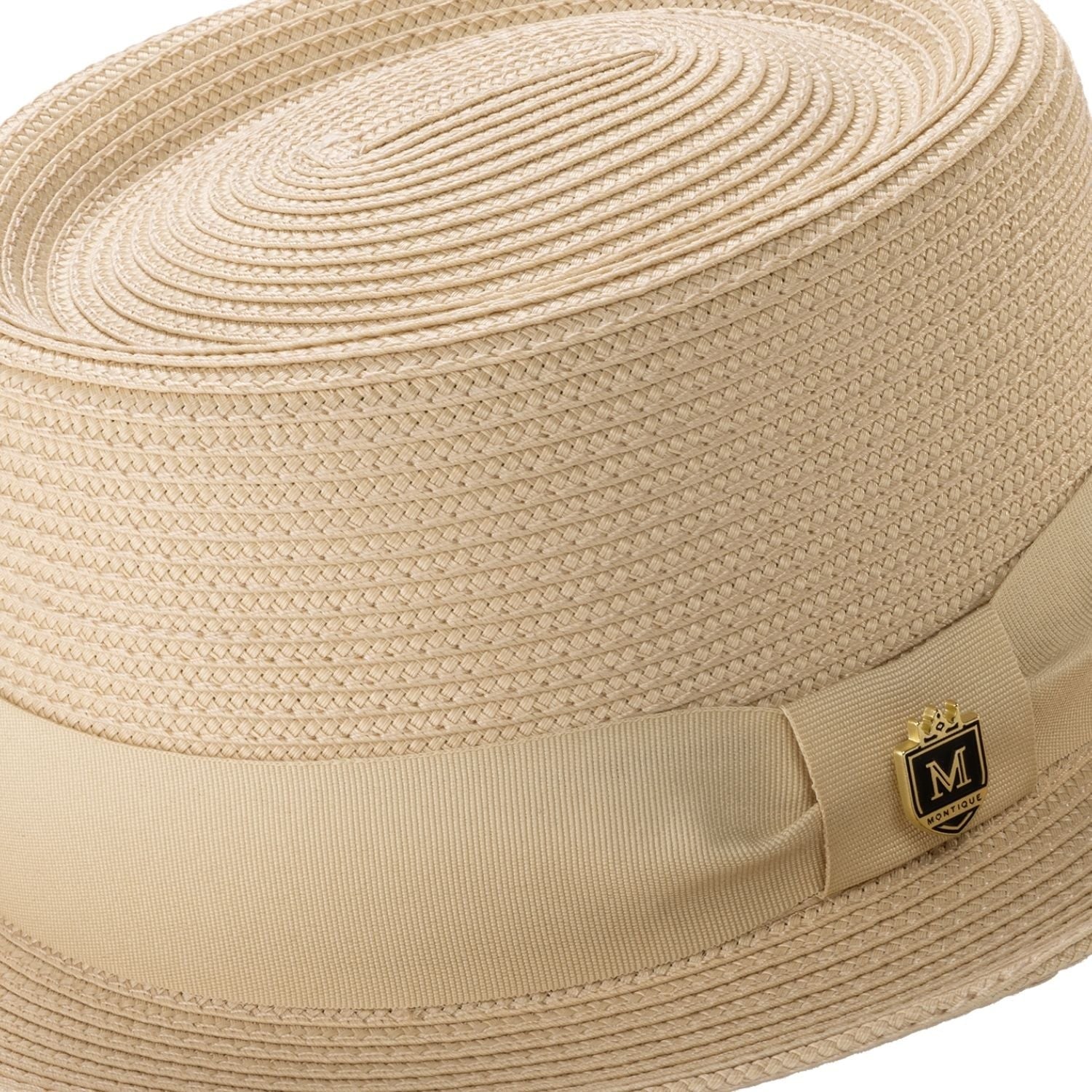 Montique Men’s Solid BEIGE Pork Pie Hat. H-95
