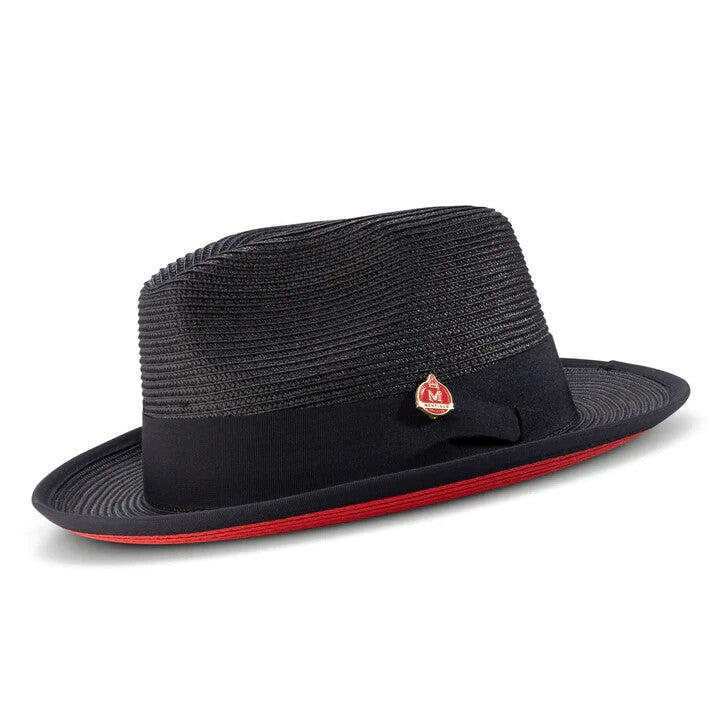 NAVY Wide Brim RED Bottom Braided Pinch Fedora Hat Brim SZ MED H76