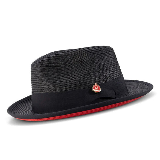NAVY Wide Brim RED Bottom Braided Pinch Fedora Hat Brim SZ MED H76