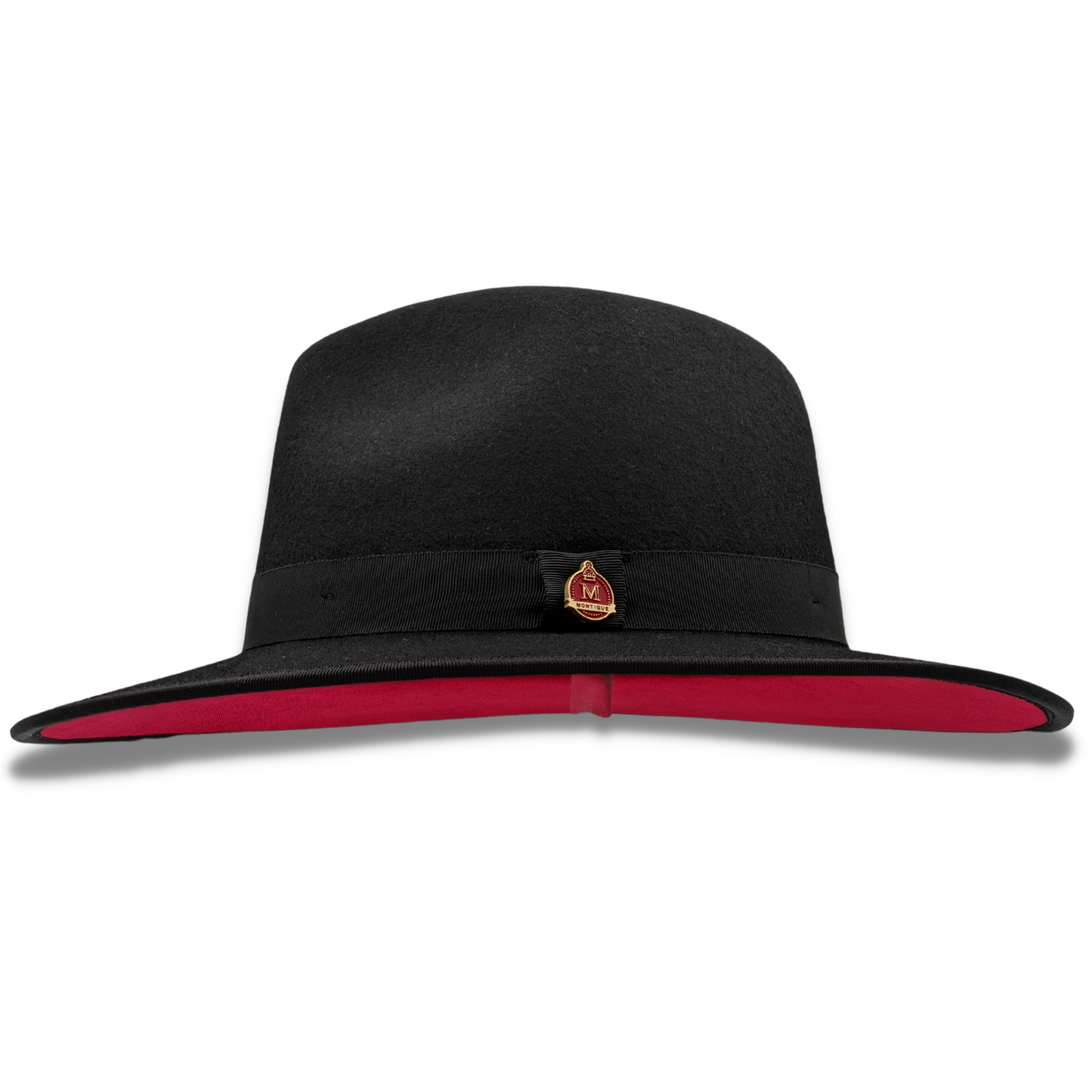 Montique Black 3 1/8" Brim Red Bottom Wool Felt Dress Hat  SZ MED      H-80