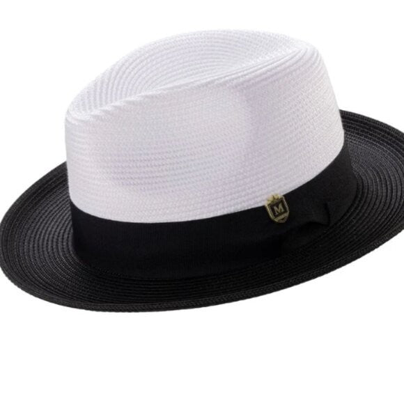 Montique Black Two-tone Pinch Fedora - Matching Grosgrain Ribbon-Wide Brim H 47