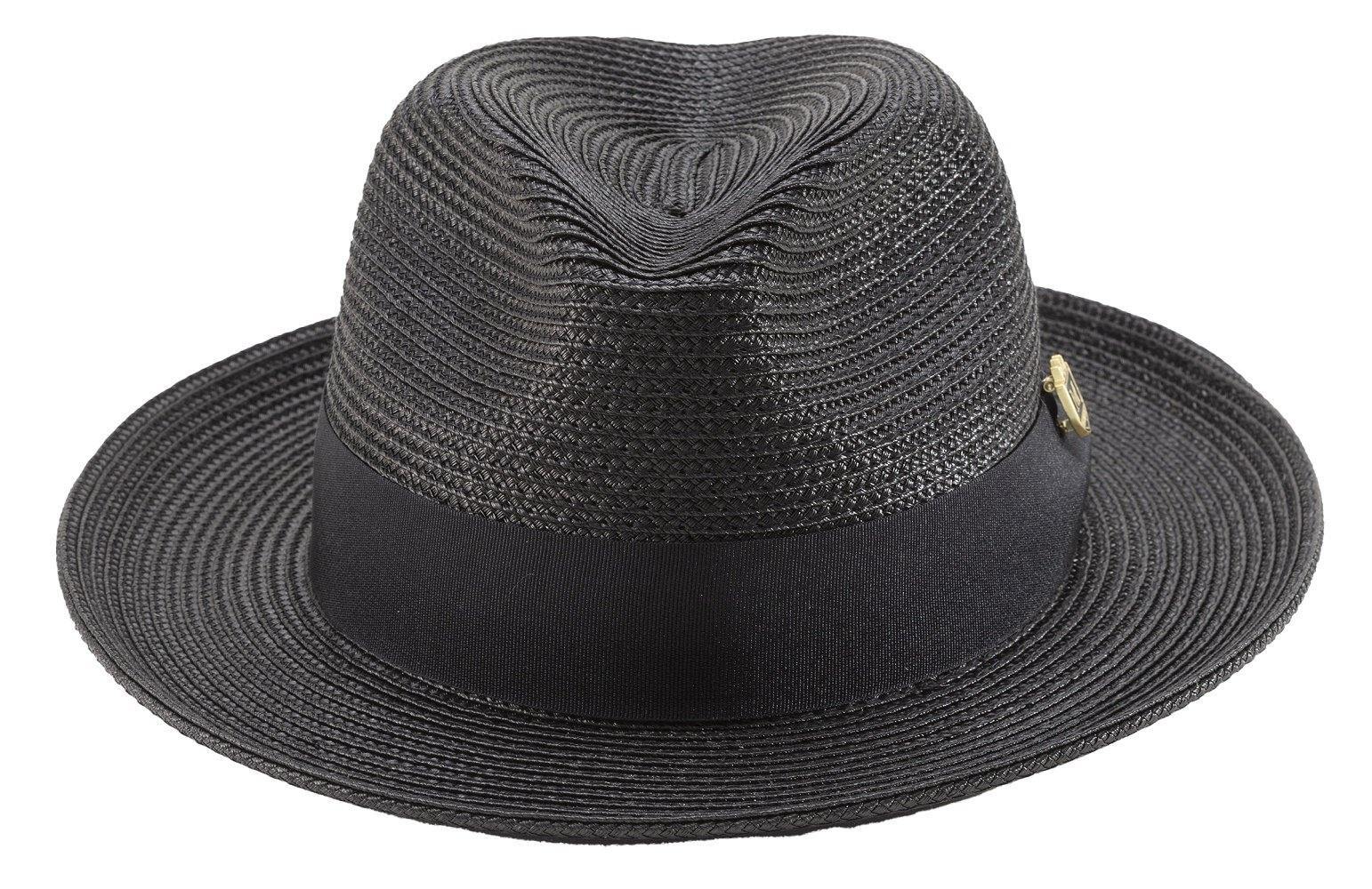 Black Braided Wide Brim Pinch Fedora Matching Grosgrain Ribbon Hat  SZ.MED  h-42