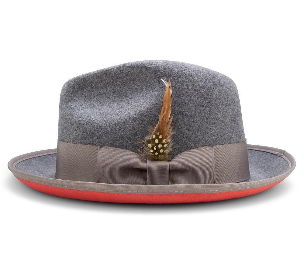 Montique GRAY Hat Matching Grosgrain Ribbon 2 3/8" Brim Red Bottom Wool Felt LAR