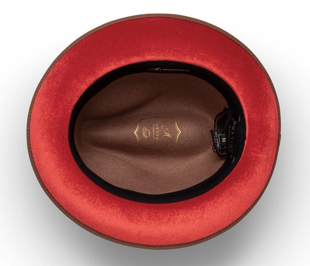 Montique TAN/ Red Bottom BRIN 2 3/8  Grosgrain Ribbon Wool Felt  SZ MEDIUM H 75