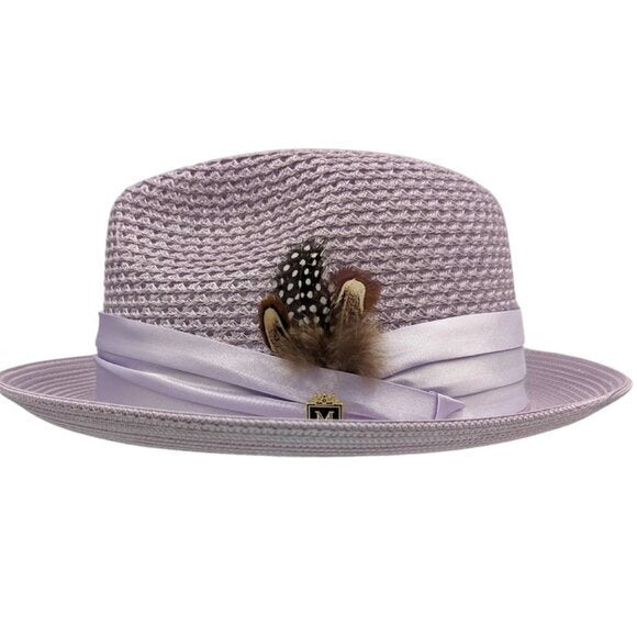 Montique GrayPinch Braided Fedora ,Matching Satin Ribbon 2 inch BRIM  SZ MED. 34