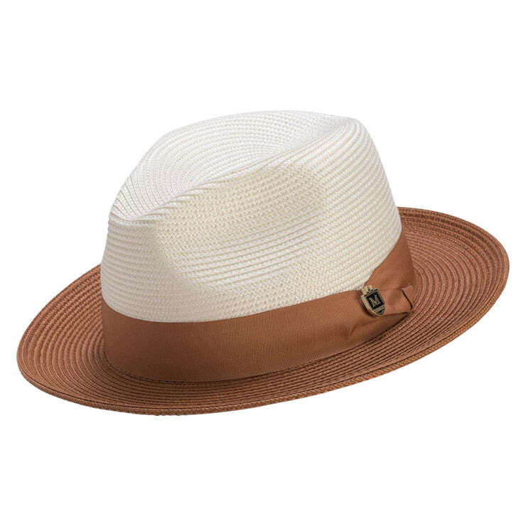 COGNAC Two-tone Pinch Fedora With Matching Grosgrain Ribbon-Wide Brim SZ LAR H47