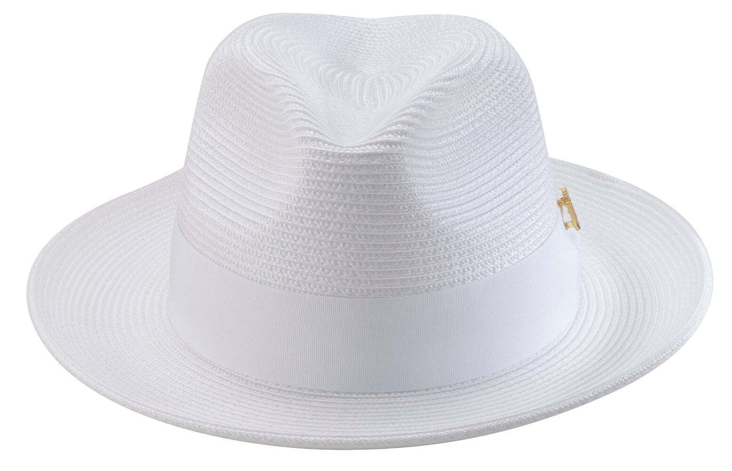 WHITE Braided Wide Brim Pinch Fedora Matching Grosgrain Ribbon Hat  SZ. SM  h-42