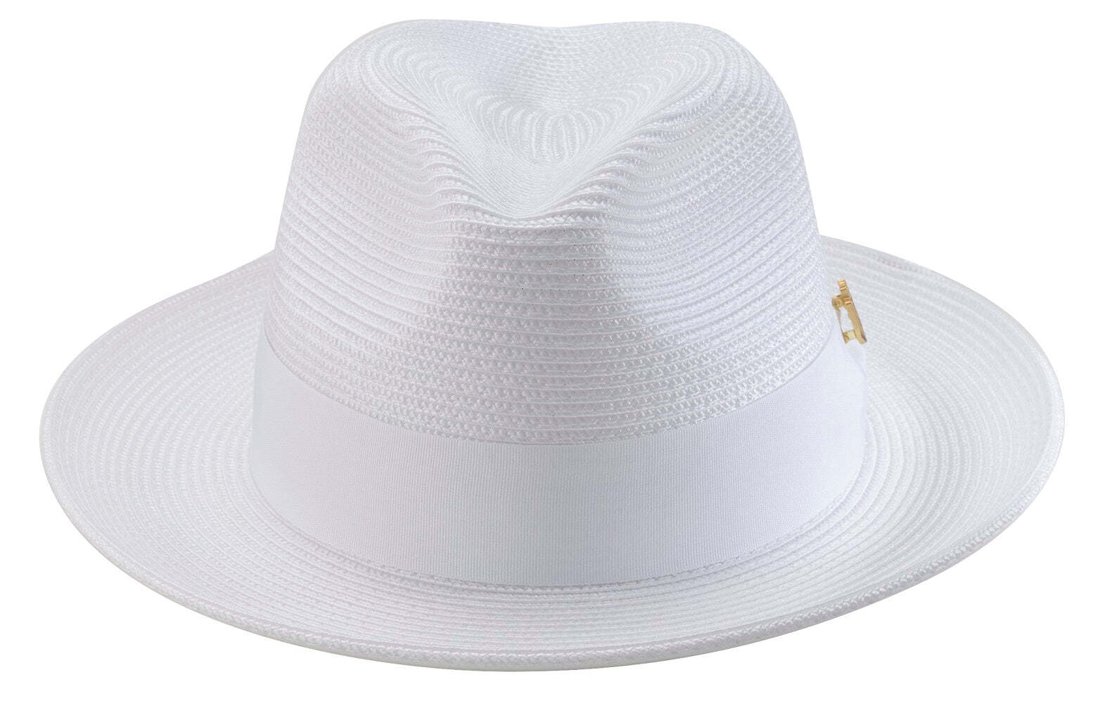 WHITE Braided Wide Brim Pinch Fedora Matching Grosgrain Ribbon Hat  SZ. SM  h-42