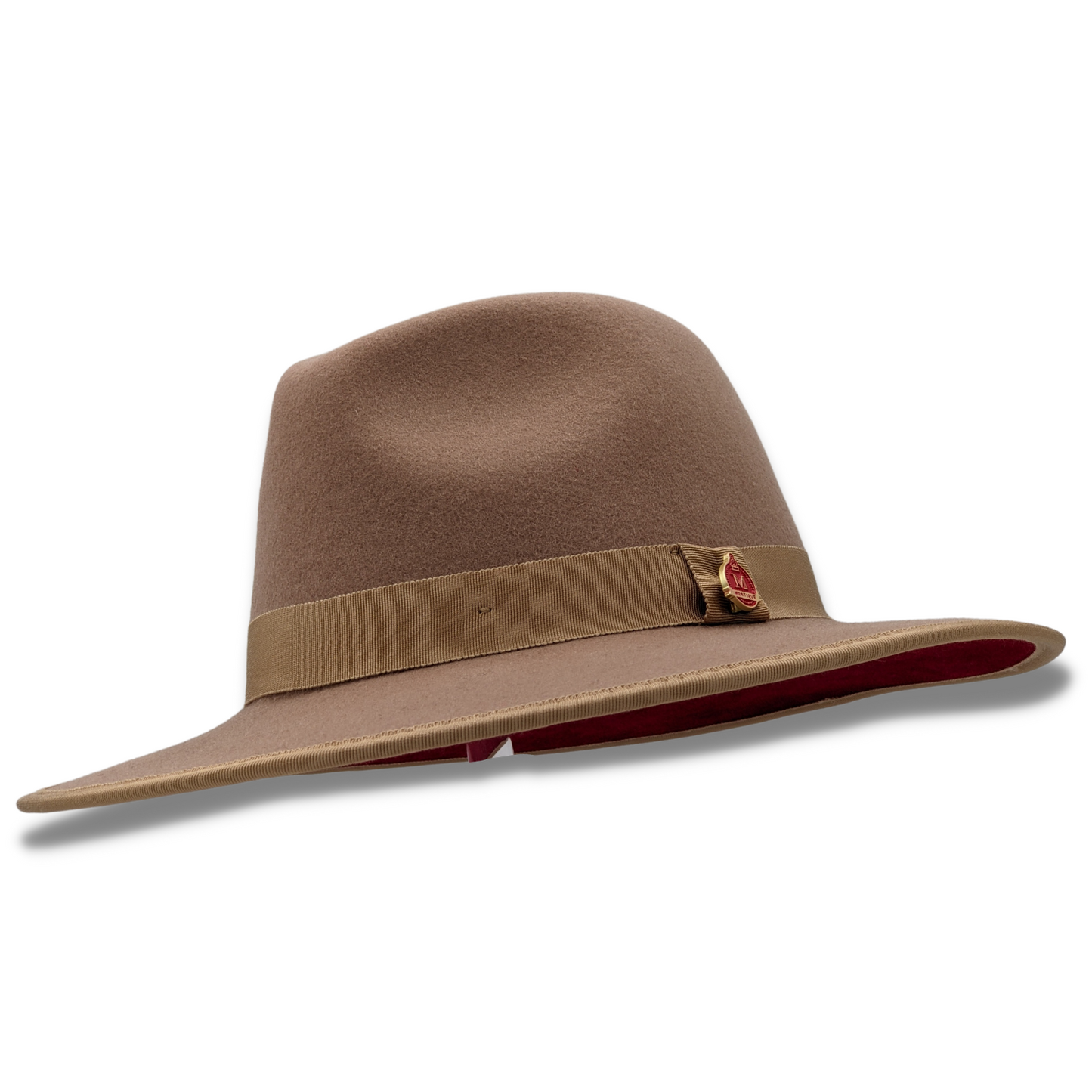 Montique Tan 3 1/8" Brim Red Bottom Wool Felt Dress Hat  SZ LARGE  H-80