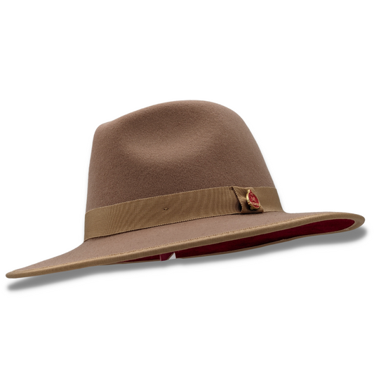Montique Tan 3 1/8" Brim Red Bottom Wool Felt Dress Hat  SZ LARGE  H-80
