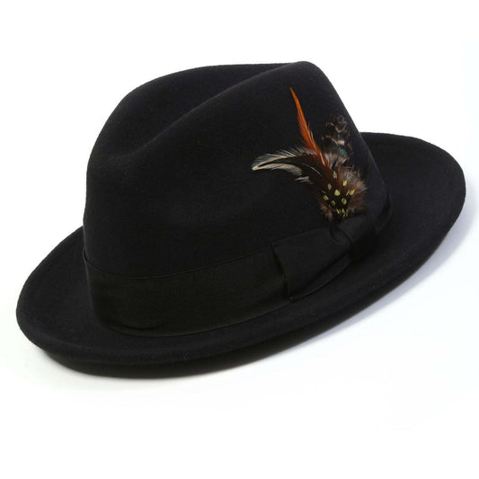 Montique BLACK  2" Snap Brim Crushable Felt Wool Fedora Hat  SZ XL - H-10