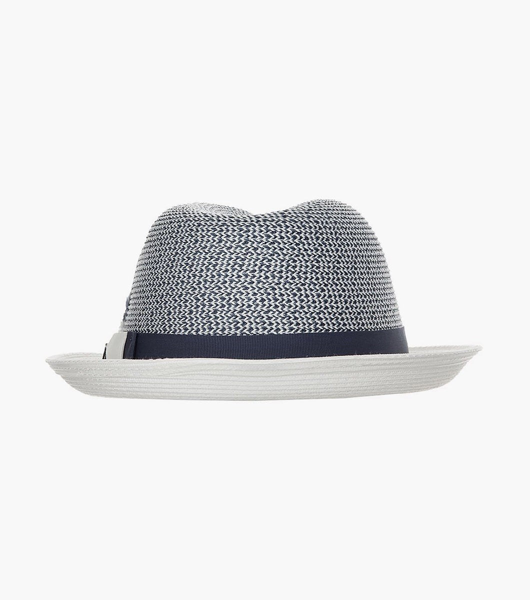 STACY ADAMS NAVY Skylin Fedora Paper Braided Pinch Front Hat SZ LARGE 7 1/4