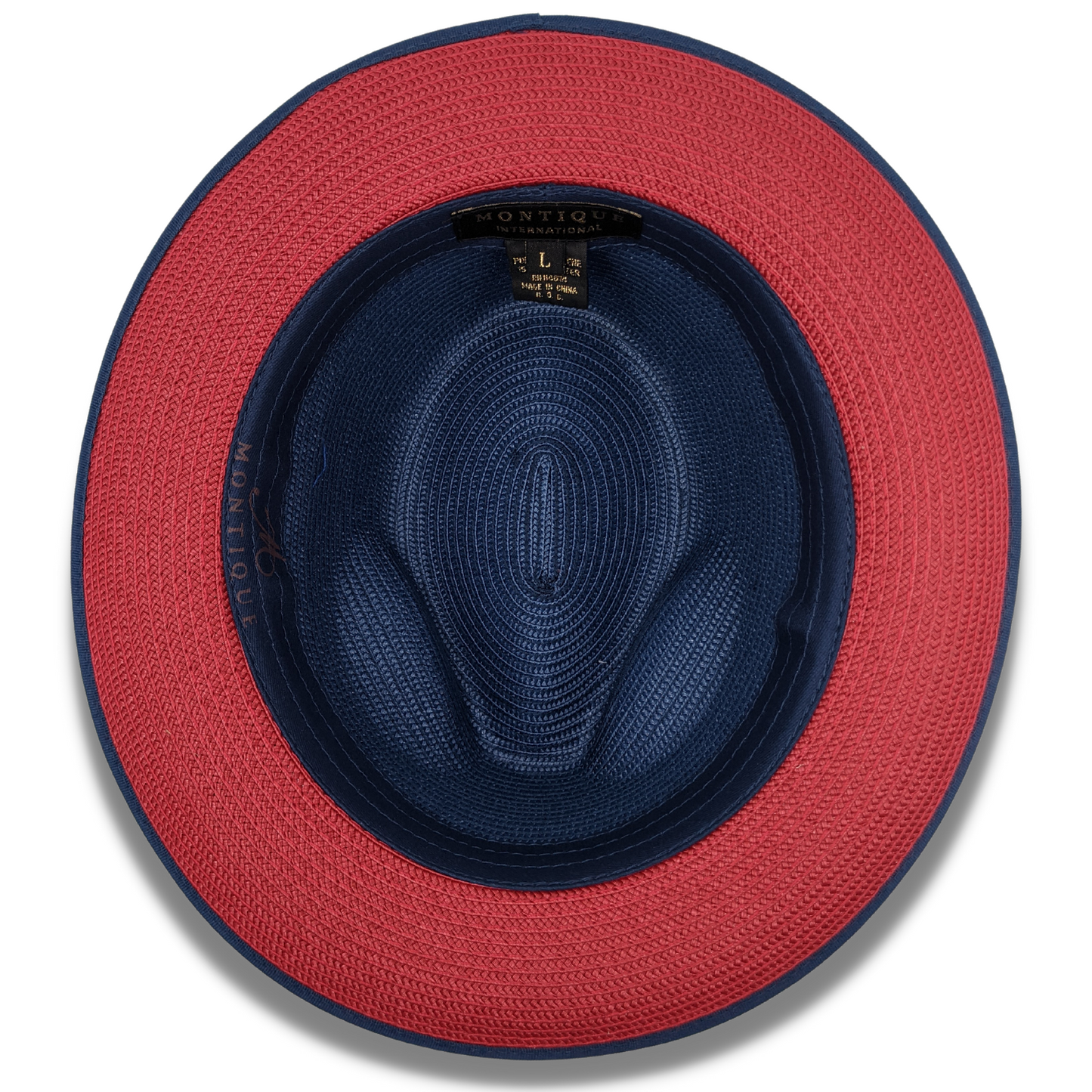 NAVY Wide Brim RED Bottom Braided Pinch Fedora Hat Brim SZ MED H76