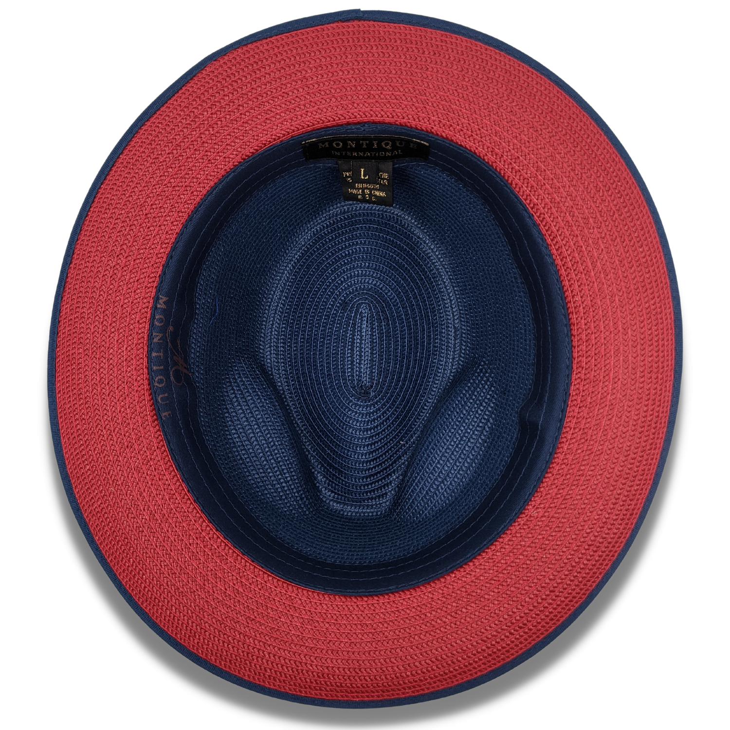 NAVY Wide Brim RED Bottom Braided Pinch Fedora Hat Brim SZ MED H76