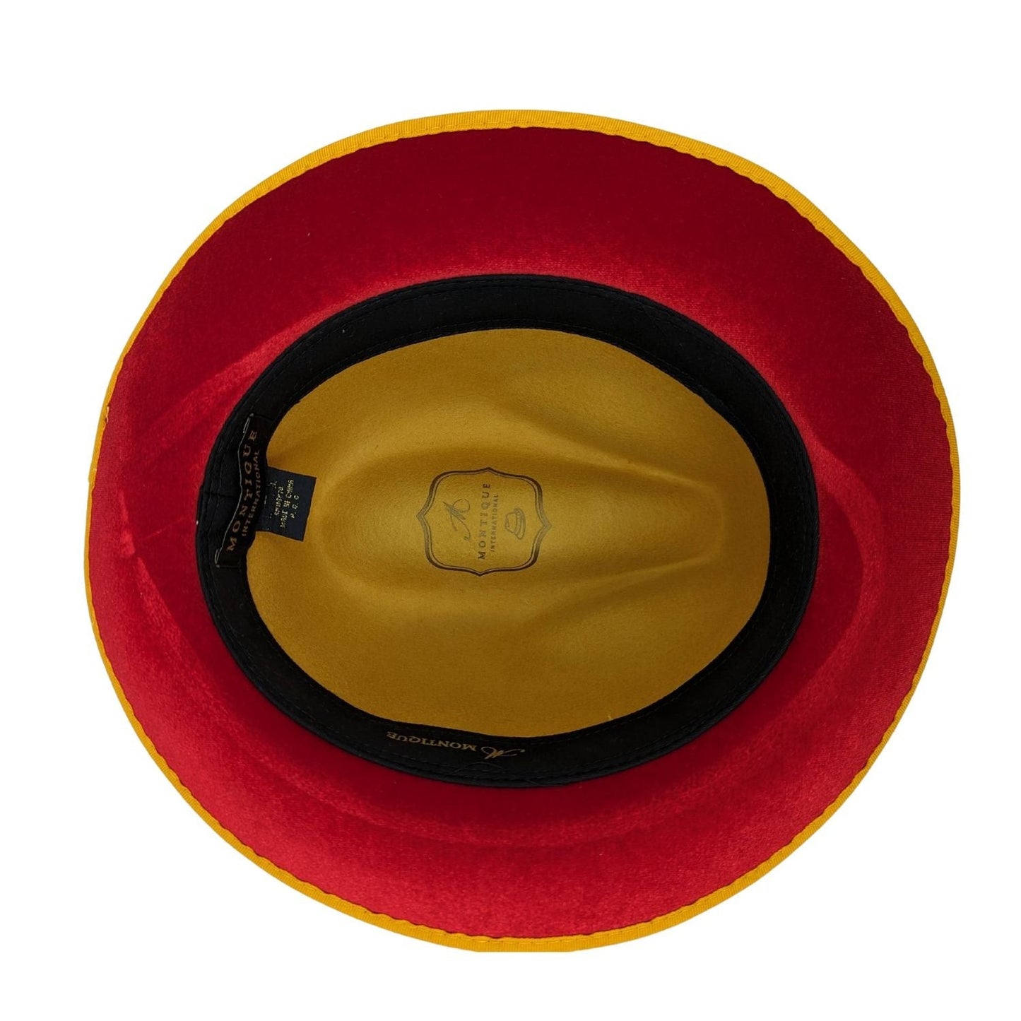 Montique GOLD with Grosgrain Ribbon 2 3/8" Brim Red Bottom Wool Felt Hat. sz MED