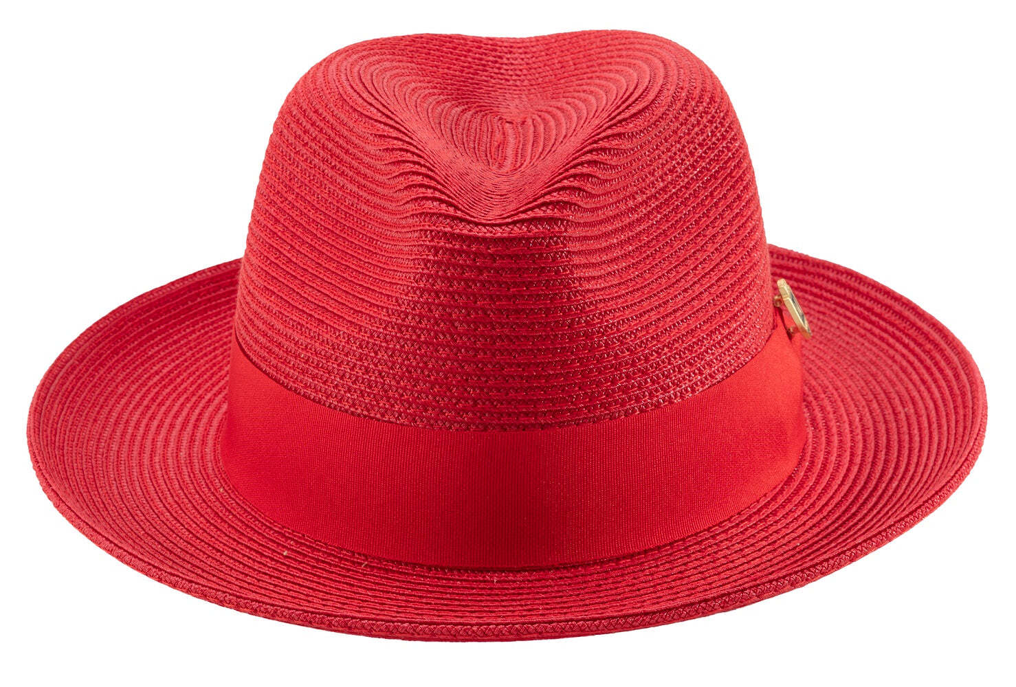 MONTIQUE RED Braided Wide Brim Pinch Fedora Matching Grosgrain Ribbon Hat SZ M