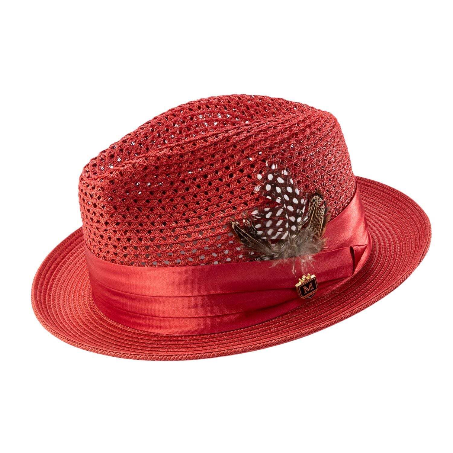 CRIMSON  Solid Color Pinch Braided Fedora /Matching Satin Ribbon . SZ MED   H-34