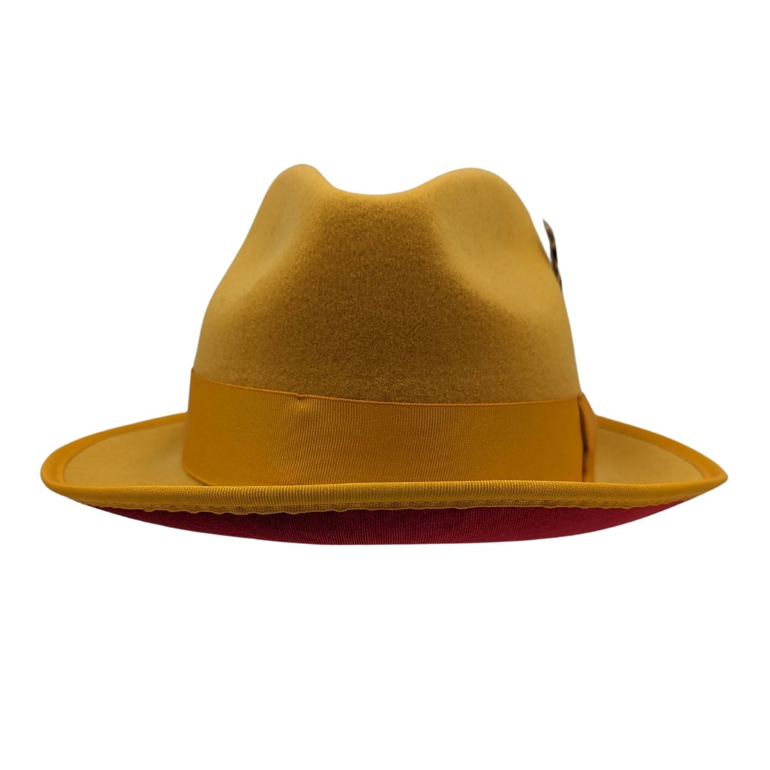 Montique GOLD with Grosgrain Ribbon 2 3/8" Brim Red Bottom Wool Felt Hat. sz MED