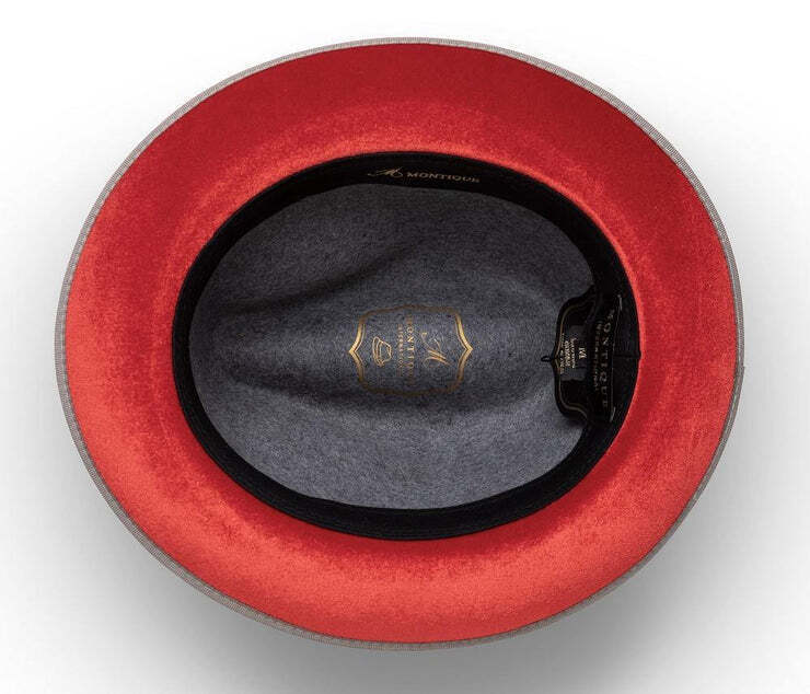 Montique GRAY Hat Matching Grosgrain Ribbon 2 3/8" Brim Red Bottom Wool Felt MED