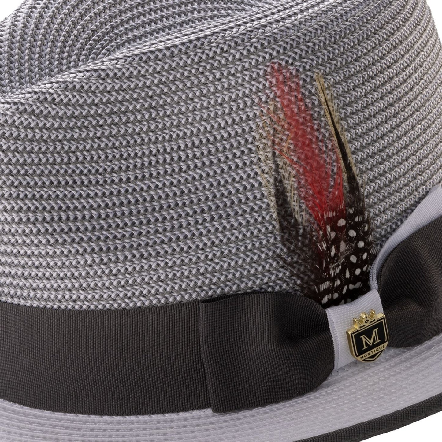 Grey & White Center Crease Fedora 1 3/4 INCH  SNAP BRIM  by Montique.  H-93