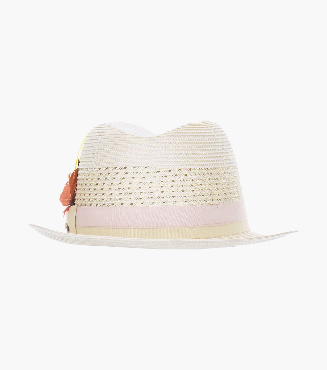 STACY ADAMS Tyce Fedora Poly Braided Pinch Front Hat`BIEGE/PINK SZ LARGE 7 1/4