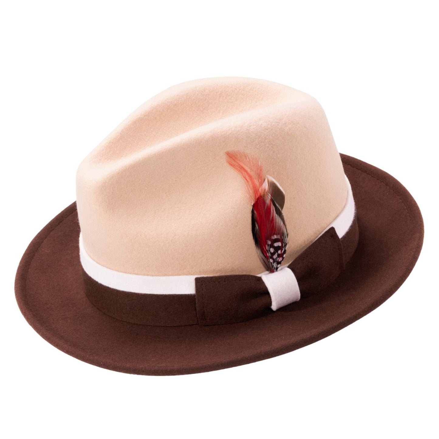 Montique BROWN-BEIGE Felt Fedora Hat with WHITE Trim 2 1/2 inch brim sz XLARH101