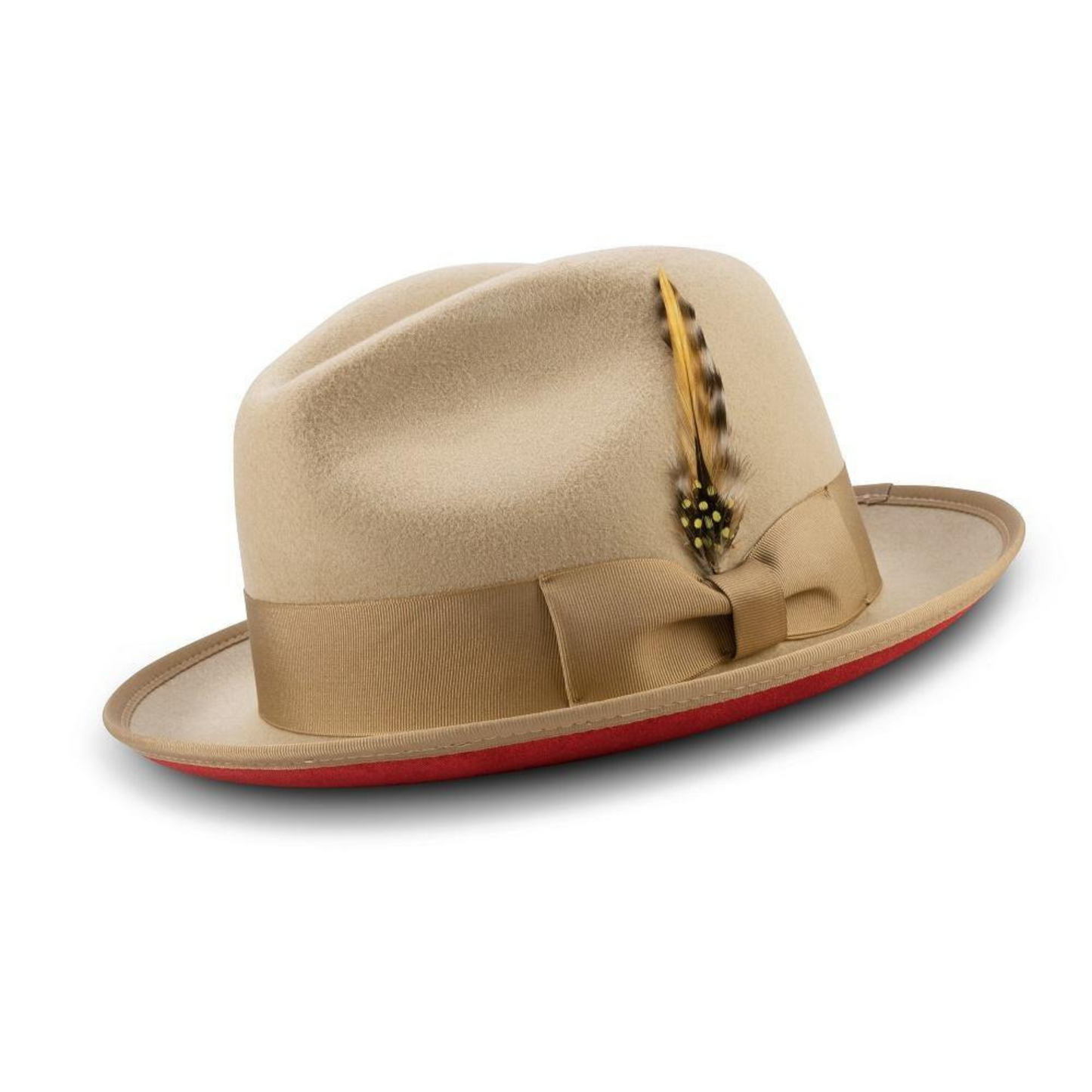 Montique BEIGE Hat Matching Grosgrain Ribbon 2 3/8 Brim Red Bottom Wool Felt MED
