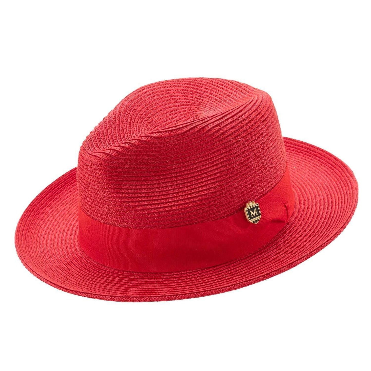 RED Braided 2 1/2 inch Wide Brim Pinch Fedora Matching Grosgrain Ribbon Hat h-42