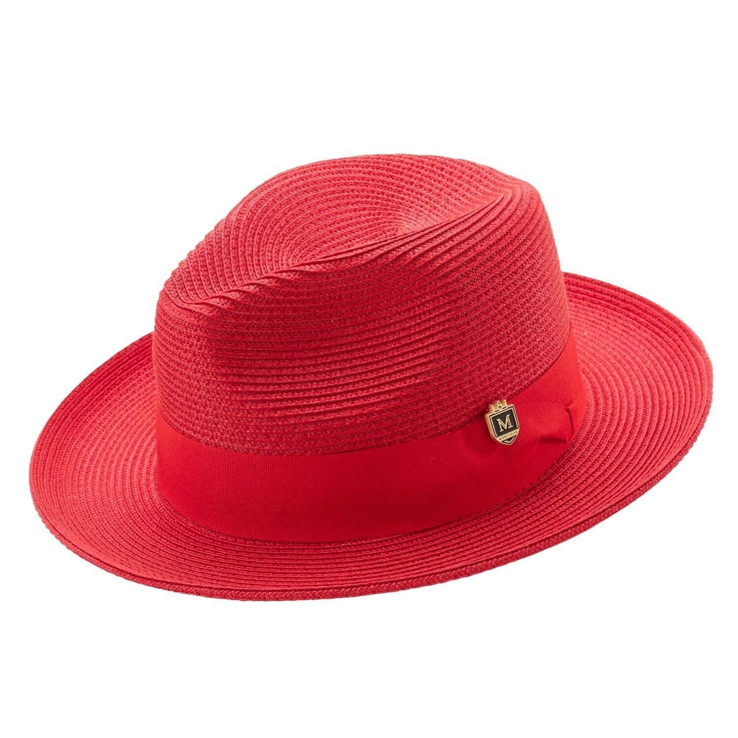 RED Braided 2 1/2 inch Wide Brim Pinch Fedora Matching Grosgrain Ribbon Hat h-42
