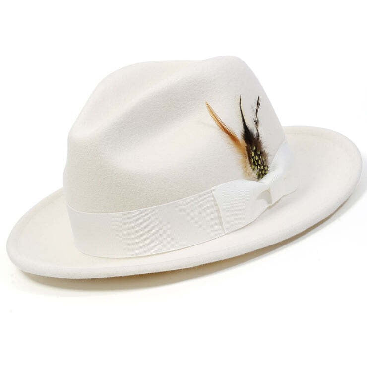 Montique WHITE Lightfelt 2 ½ Inch Wide Brim Wool Felt Pinch Hat SMALL H-60