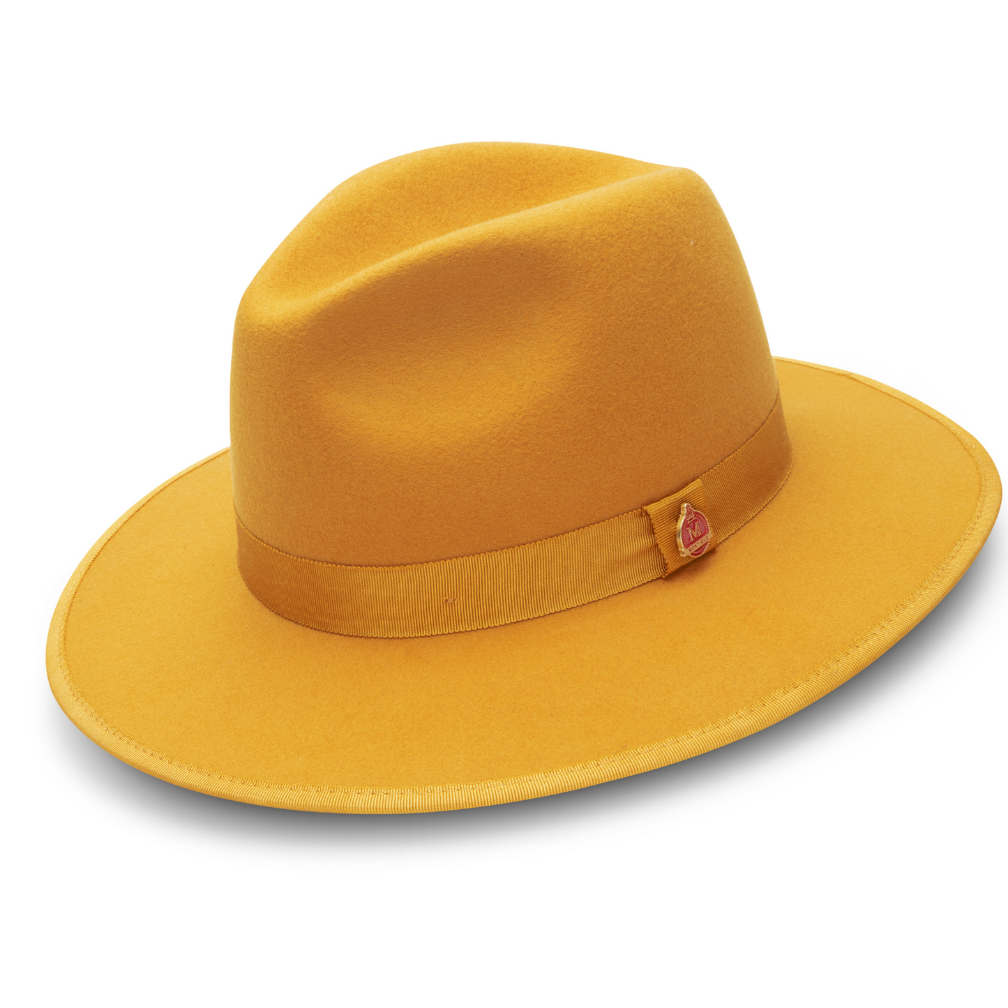 Montique GOLD 3 1/8" Brim Red Bottom Wool Felt Dress Hat  SZ LARGE     H-80