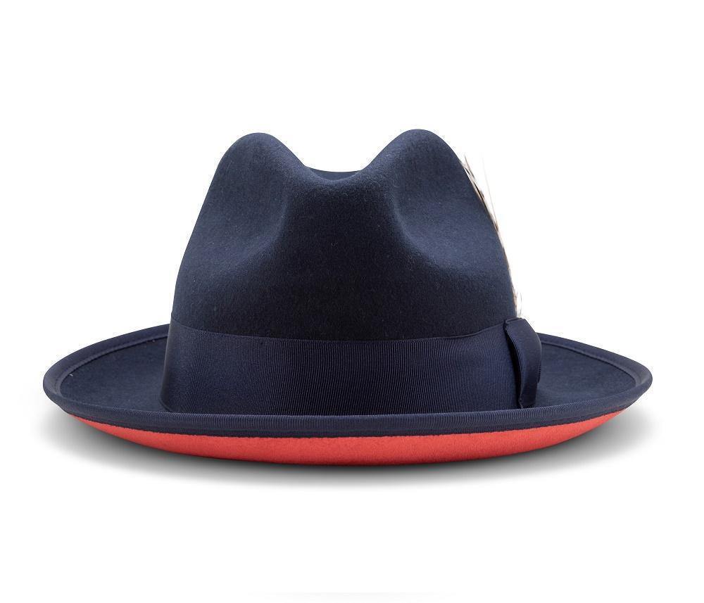 Montique NAVY Hat Matching Grosgrain Ribbon 2 3/8" Brim Red Bottom Wool Felt LAR