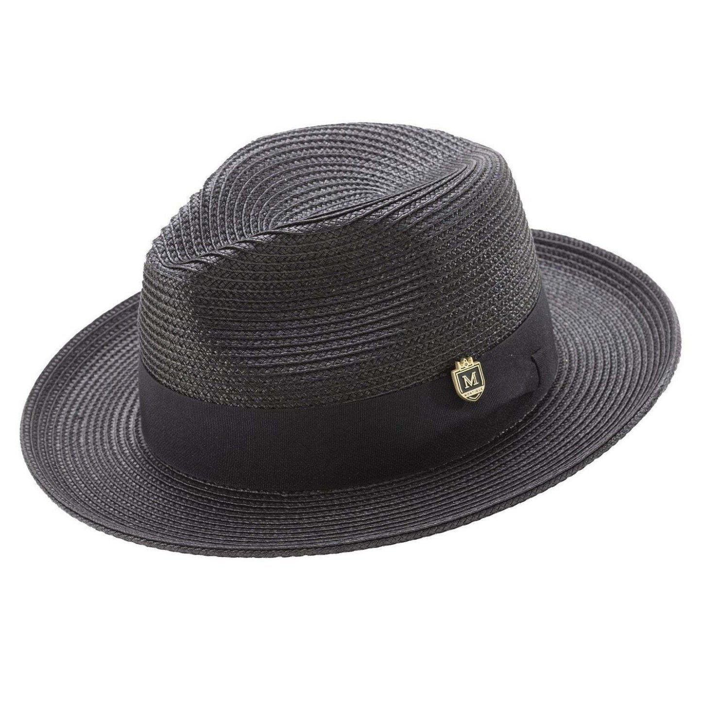 Black Braided Wide Brim Pinch Fedora Matching Grosgrain Ribbon Hat  SZ. SM  h-42